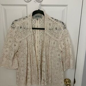 Beth Bowley Ivory Lace Open-Front Blouse